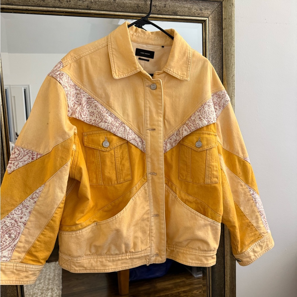 Isabel Marant Pale Yellow Denim Jacket with Contrast Stitching